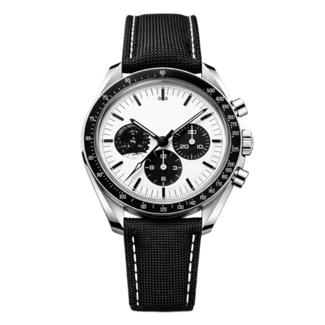 Chronograph 42 – White Dial with Blue Accents | Steel Case & Blue Fabric Strap & Tachymeter Bezel