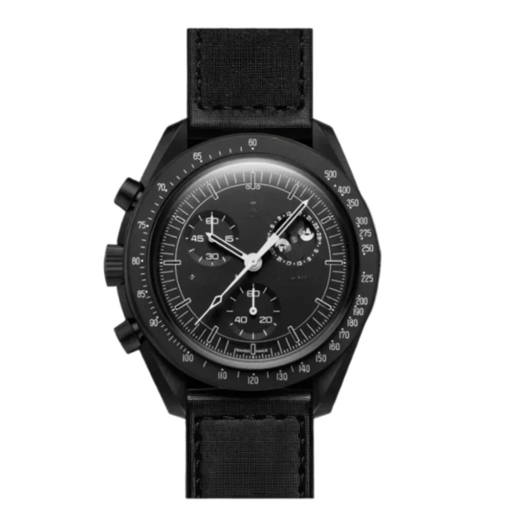 Chronograph phase 42 – Black Dial | Black Case & Black Strap & Tachymeter Bezel