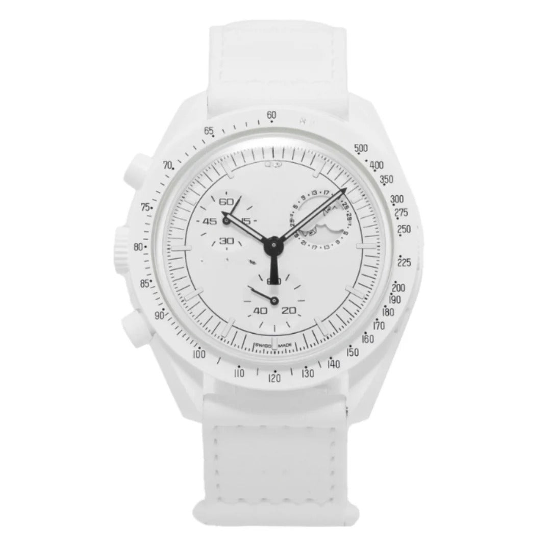 Chronograph phase 42 – White Dial | White Case & White Strap & Tachymeter Bezel